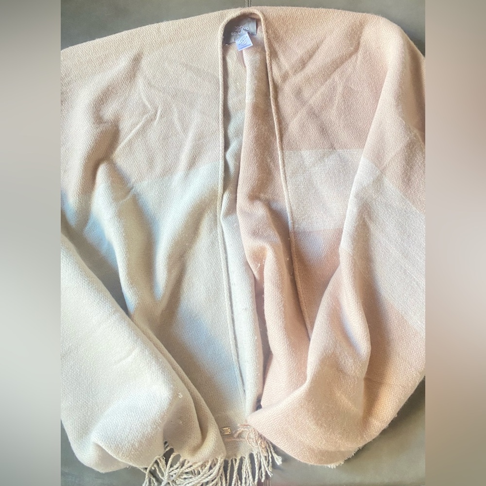 Soia & Kyo - Light Pink & Cream Colorblocked Open Poncho W/ Scarf Hem